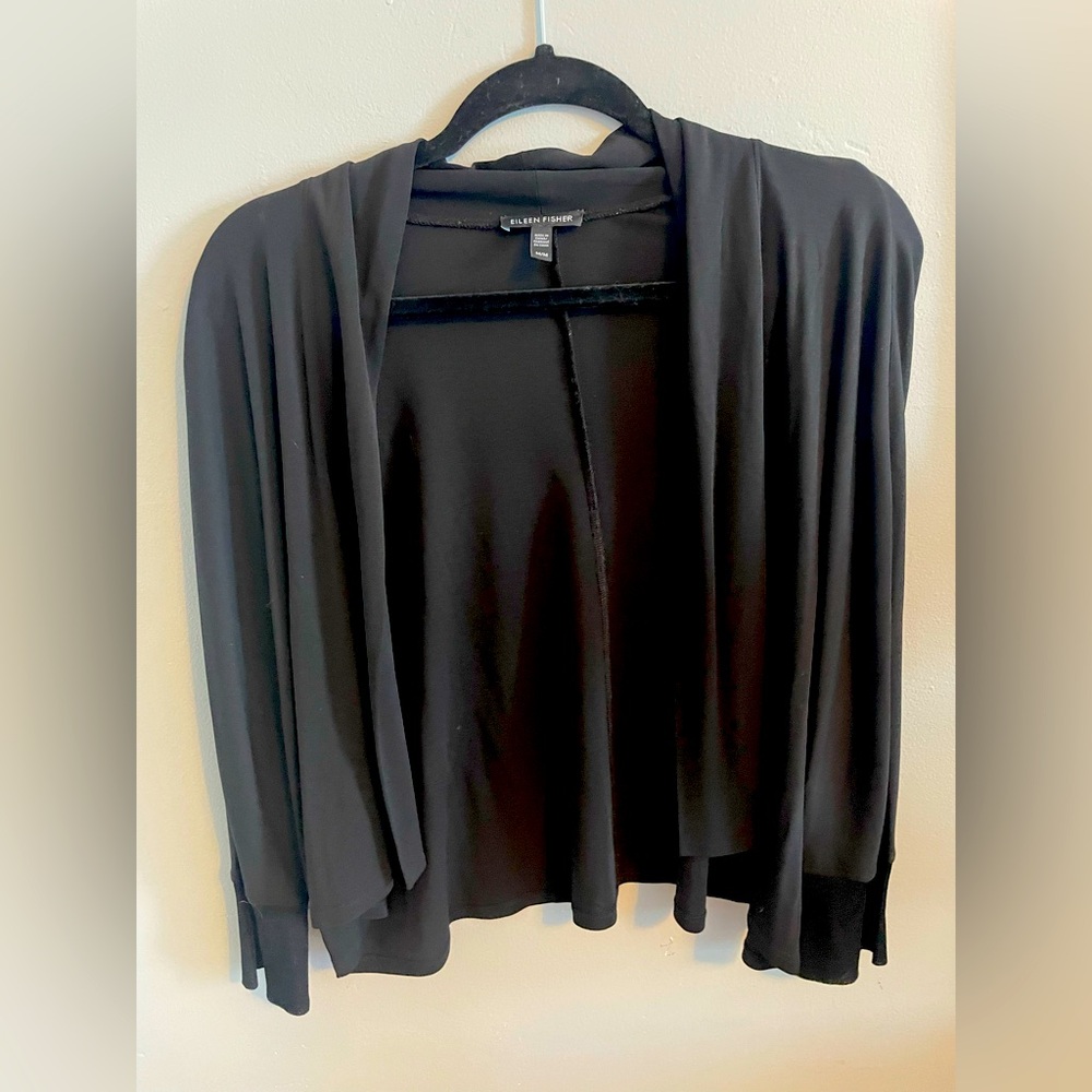 Eileen Fisher black open cardigan 100% silk size medium
